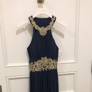 Navy blue and gold LAURA dress.